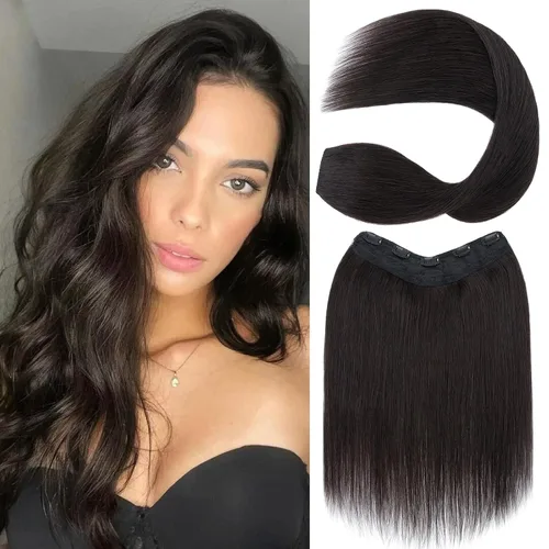 Miniatura 12 de S-noilite Extensiones de cabello humano con clip de una pieza, 5 clips, 3/4 de cabeza completa, parte en V, trama de cabello más grueso, red