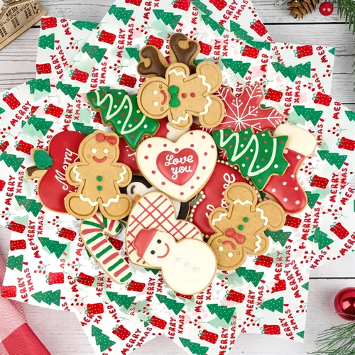 Miniatura 7 de Ocmoiy 100 hojas de papel encerado de Navidad de 10 x 10 pulgadas, papel de regalo para sándwich, pergamino decorativo de colores para envolver