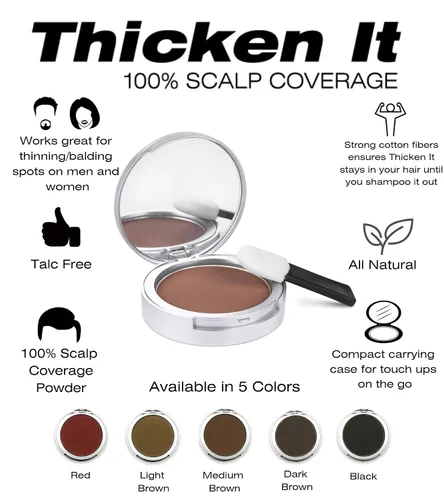 Miniatura 7 de Thicken It 100% Scalp Coverage Polvo para el cabello, negro, sin talco, corrector de pérdida de cabello resistente al agua, más grueso que