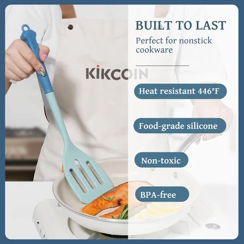 Miniatura 3 de Kikcoin Juego de 43 Utensilios de Cocina Grandes - Juego de Utensilios de Cocina de Silicona, Juego de Espátulas Aptas para Lavavajillas para Azul