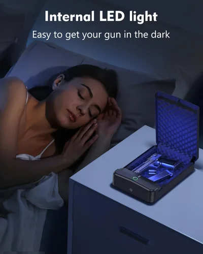 Miniatura 6 de HOLEWOR Caja Fuerte para Armas Pequeña Caja Fuerte para Pistola Caja de Bloqueo Biométrica para Pistola, Acceso Rápido por Huella Dactilar Funda