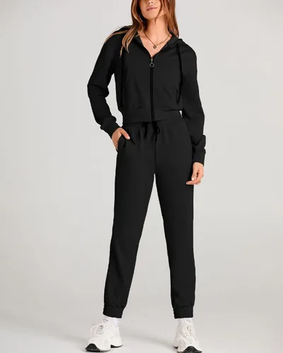 Miniatura 4 de Amkoyam Conjunto de dos piezas para mujer, de manga larga, con cremallera, sudadera con capucha y pantalones largos