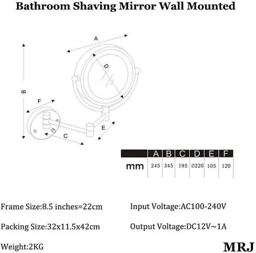 Miniatura 4 de Bathroom Shaving Mirror Wall Mounted 8.5 inch Makeup Mirror with Led Lights True Image and X5 Magnified Vanity Mirror 360° Free Rotation Extendable