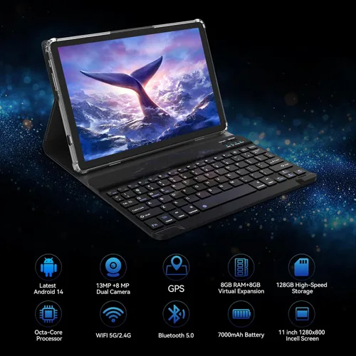 Miniatura 2 de Tablet de 11 pulgadas, tableta Android 15 2026 con 16 GB de RAM 128 GB ROM 1 TB expandible Octa-Core, tabletas WiFi 5G, tabletas 2 en 1 con teclado