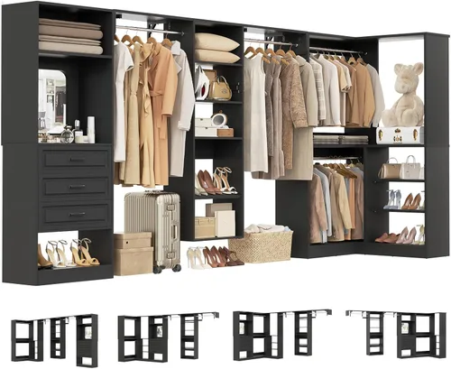 Miniatura 10 de Unikito Sistema de armario con cajones, sistema modular de organizador de armario de esquina de 86 pulgadas con espejo, organizador de armario