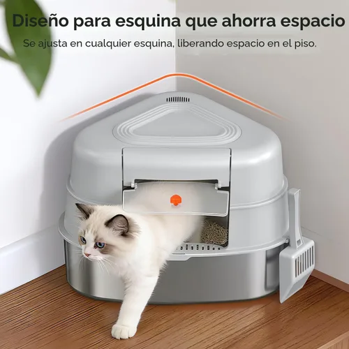 Miniatura 2 de Chumajor Caja de arena XXL de acero inoxidable para gatos con tapa, resistente, sin olor y ahorro de espacio, diseño oculto para gatos grandes