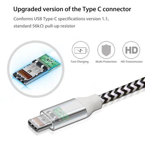 Miniatura 3 de Fasgear Cables USB C a USB A de 10 pies, paquete de 2 cables largos de carga rápida 3A tipo C 2.0, trenzados, compatibles con Galaxy S21 Plus Note