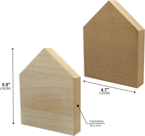 Miniatura 3 de Bloques en forma de casa de madera sin terminar de 6 pulgadas, 4 piezas para manualidades, casa de madera en blanco, letrero conmemorativo