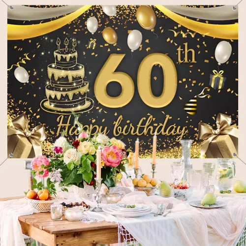 Miniatura 5 de Cartel decorativo de 60 cumpleaños para decoración de puerta, cartel de tela, cartel de bienvenida para fiesta de cumpleaños de 60 años, cartel