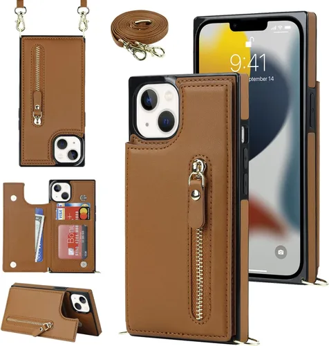 Miniatura 20 de Funda cruzada para teléfono iPhone 13 Pro Max de cuero con tarjetero, funda protectora extraíble, correa de cuero ajustable con botón, compatible