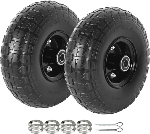 AR-PRO (Paquete de 2) Ruedas de Neumáticos Sólidos de 10 Pulgadas, Repuesto de Neumático Sin Pinchazos 4.10/3.50-4 con Rodamientos de 5/8" y Cubo de