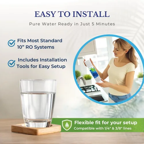 Miniatura 4 de Juego de filtros de repuesto para agua potable NSF Certificado de 5 etapas de ósmosis inversa RO, membrana RO de 100 GPD, filtro en línea estándar
