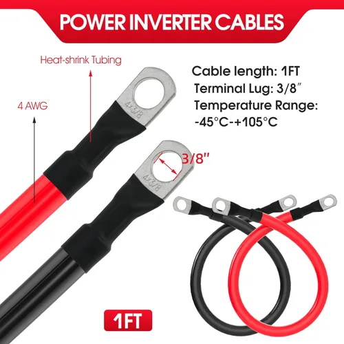 Miniatura 2 de Cable de batería 4 AWG calibre 4AWG de cobre puro con terminales de 3/8 pulgadas en ambos extremos, juego de cables para inversor de energía