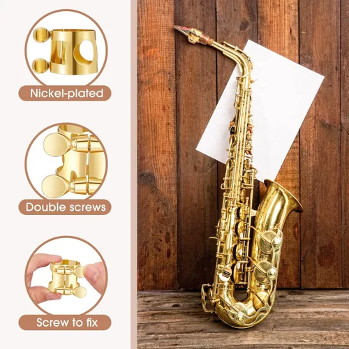 Miniatura 3 de Ligadura de saxofón alto, ligadura de saxofón alto, ligadura de boquilla de saxofón alto, con tornillos ajustables, cierre de ligadura de saxofón