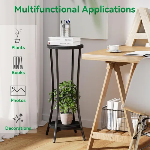 Miniatura 6 de IBUYKE Soporte para plantas de 30 pulgadas de alto para interiores, soporte de esquina de madera de 2 niveles, estante redondo moderno para plantas