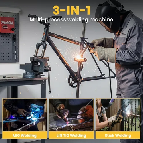 Miniatura 7 de SSimder - Soldador MIG de 140 A con pulso de 110 V, 220 V, núcleo de flujo/elevación TIG/Stick 3 en 1, temporizador SPOT, inversor IGBT
