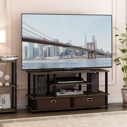 Miniatura 2 de Furinno JAYA - Soporte grande para televisores de hasta 50 pulgadas, nuez de nogal/negro/marrón oscuro de Columbia Nuez Columbia/Negro/Marrón Oscuro