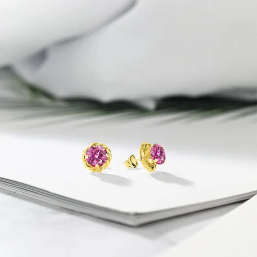 Miniatura 205 de Gem Stone King Aretes de plata de ley 925 de 0.236 in con piedra natal redonda para mujer