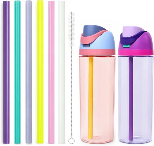 6 popotes de repuesto para botella Owala FreeSip de 25 onzas, popotes de plástico reutilizables con cepillo limpiador de limpieza para botellas de