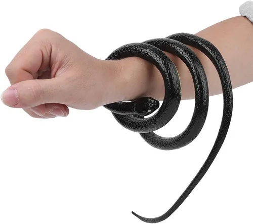 Miniatura 2 de Kikumi Soft Rubber Artificial Snake Toy, 1.25m Fake Snake Joke Toys Halloween Party Supplies (Black)