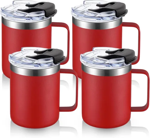 Miniatura 14 de Taza de café aislada de 12 onzas con asa, taza de café de viaje de acero inoxidable con tapa abatible, vaso de café de doble pared con aislamiento