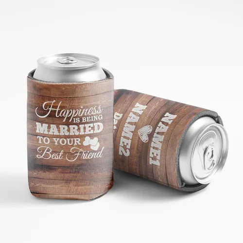 Miniatura 2 de VictoryStore Enfriadores de latas y bebidas: la felicidad es estar casado con tu mejor amigo Enfriadores de latas de boda