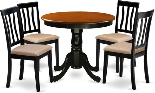Miniatura 7 de East West Furniture ANTI3-OAK-C - Juego de mesa y sillas de cocina de 3 piezas que contiene una mesa de comedor redonda con pedestal y 2 sillas