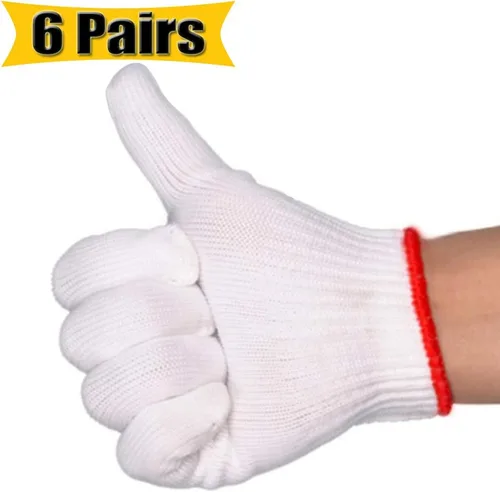 Miniatura 2 de Guantes de trabajo de protección de agarre seguro para hombres y mujeres, guantes de trabajo para barbacoa de algodón grueso (paquete de 6 pares)