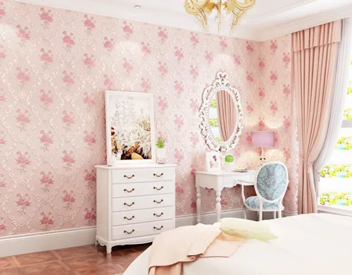 Miniatura 4 de GLOW4U Papel de Contacto Floral de Rosas en Relieve Autoadhesivo Papel Tapiz No Tejido Despegar y Pegar Decoración de Pared para Niñas Sala de Estar