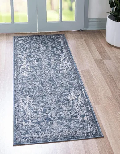 Unique Loom Portland Collection - Alfombra Albany (2 pies 2 pulgadas x 8 pies, color azul/gris)