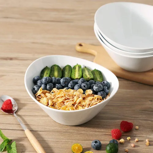 Miniatura 6 de Buyajuju Juego de 4 cuencos de ensalada de porcelana, 38 onzas, cuencos blancos de 8 pulgadas para cereales, sopa, ramen, aperitivos, arroz, horno
