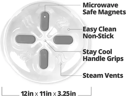 Miniatura 9 de Cubierta magnética contra salpicaduras HOVER COVER, tapa de 12 pulgadas transparente libre de BPA para alimentos, protector de placa ventilado
