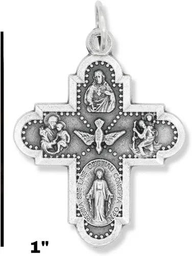 Miniatura 6 de Paquete de 10 medallas de cruz de cinco vías ovaladas de plata oxidadas de 1 18 pulgadas para collar medallas para joyería católica fabricado