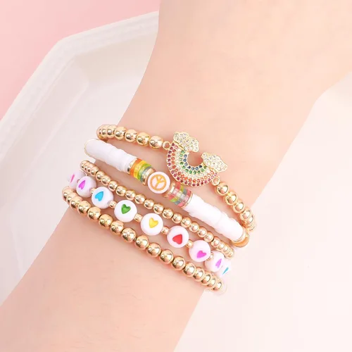 Miniatura 4 de Pink Bracelets Purple Bracelet Boho Multi-Layer Beaded Stacking, Versatile Strand Stretch Crystal Beads Wrap Slip-on Cuff Bangle Set, Cute