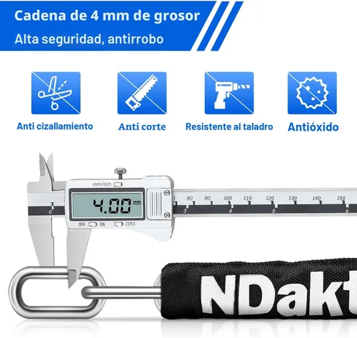 Miniatura 4 de NDakter Cerradura de cadena para bicicleta, combinación de 5 dígitos, resistente, antirrobo, cerradura de bicicleta de seguridad