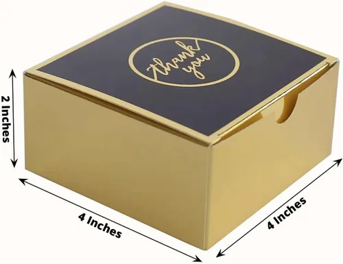 Miniatura 3 de Efavormart - Paquete de 25 cajas de regalo impresas en oro negro con texto en inglés "Thank You", 4 x 4 x 2 pulgadas, cajas de regalo de cartulina