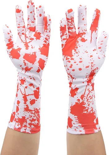 Miniatura 2 de Semme Guantes sangrientos de Halloween, 1 par de guantes horribles con efecto salpicado, accesorio de disfraz de cosplay para asesino