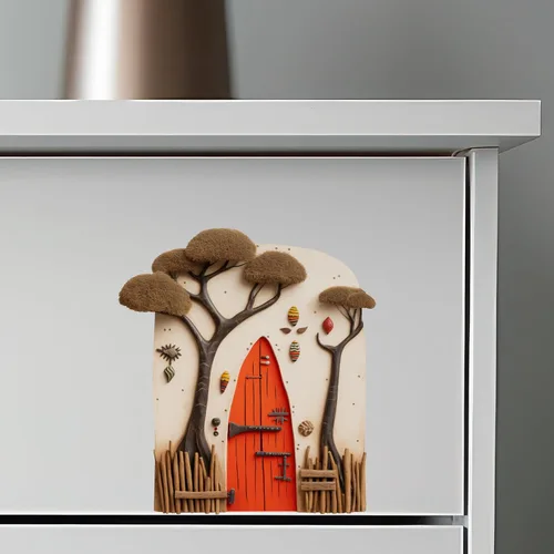 Miniatura 6 de African Village Savannah Tree House Decor - Adhesivo de pared para puerta de hadas