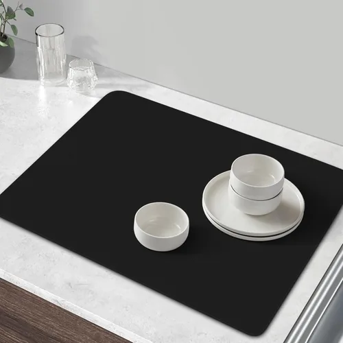 Miniatura 6 de WISELIFE Tapete de café súper absorbente para secar platos, accesorios de barra de café, combina con máquina, tapetes de secado grandes para Negro