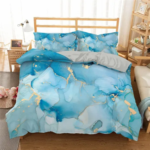 Miniatura 14 de Jingzhang Juego de ropa de cama de teñido anudado colorido mármol adolescente niña ropa de cama acuarela pastel rosa azul púrpura juego de funda