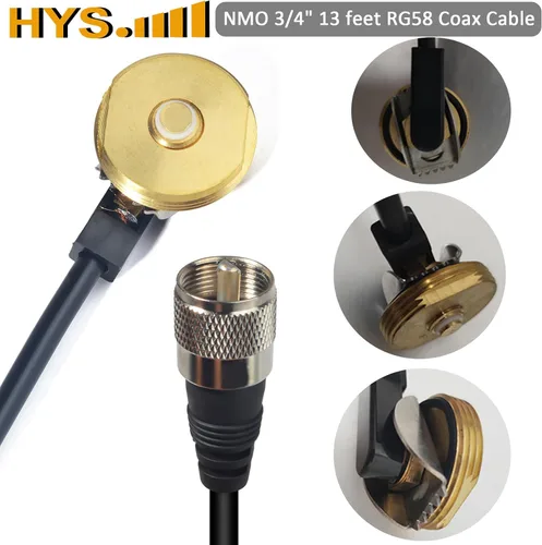 Miniatura 7 de Kit de antena HYS UHF NMO con cable coaxial RG58 de 13 pies y soporte de montaje de taladro Pretuned 150W NMO antenna kit with 13ft PL259 cable