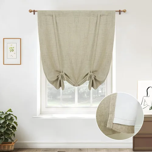 Miniatura 44 de DriftAway - Cortinas de Lino con Doble Capa, Blackout, de Atar, con Aislaje Térmico, Totalmente Forradas, Estilo Globo Romano, para Baño, con Lino