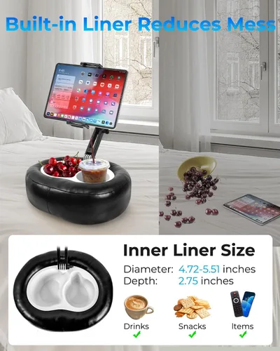 Miniatura 7 de Soporte de almohada para tableta con forro de almacenamiento, cuero sintético, soporte estable para dispositivos de 6.1 a 15.6 pulgadas, impermeable