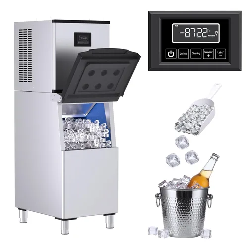 Commercial Ice Maker Machine 460LBS/24H, 320LBS Storage Bin, Ice Ready in 8-15 Mins, Self-Cleaning Mode, Freestanding Ice Maker, Stainless Steel