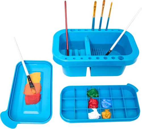 MyLifeUNIT Limpiador de pinceles, soporte para pinceles y organizadores con paleta para acrílico, acuarela y pinturas a base de agua (azul rey)