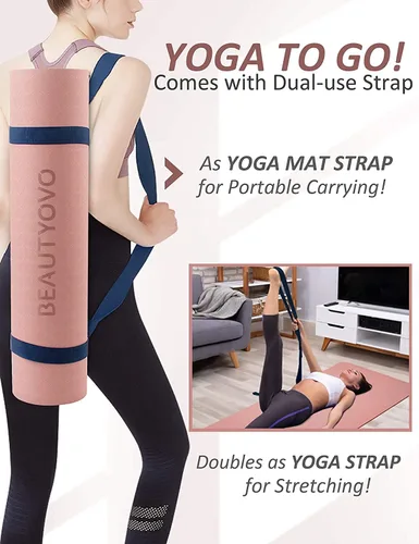 Miniatura 6 de Tapete de yoga con correa, 1/3 pulgadas extra gruesa, de doble cara, antideslizante, tapetes profesionales de TPE para mujeres y hombres, tapete