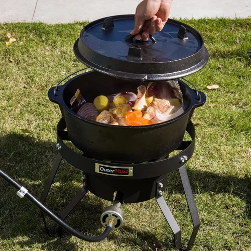 Miniatura 5 de OuterMust Quemador de propano para estufa de gas con regulador y agujeros trenzados de hierro fundido (individual) para cocinar al aire libre