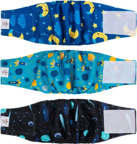 Miniatura 40 de CuteBone - Pañales lavables para perro macho, banda abdominal, paquete de 3 unidades, color negro, modelo DM54XS