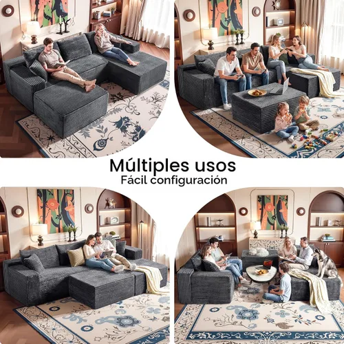 Miniatura 3 de Sofá modular gris con otomana, sofá modular de nube de 108 pulgadas para sala de estar, sofá moderno en forma de U, no requiere montaje, tela