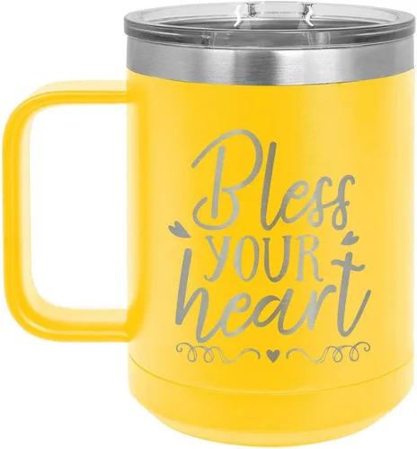 Miniatura 11 de BLESS YOUR HEART Taza de café blanca de 15 oz con tapa deslizante Taza de café de viaje aislada Ideas de regalos de cumpleaños o Navidad